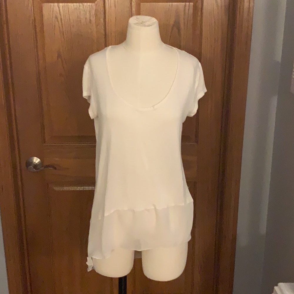 White flowy, high low, T-shirt